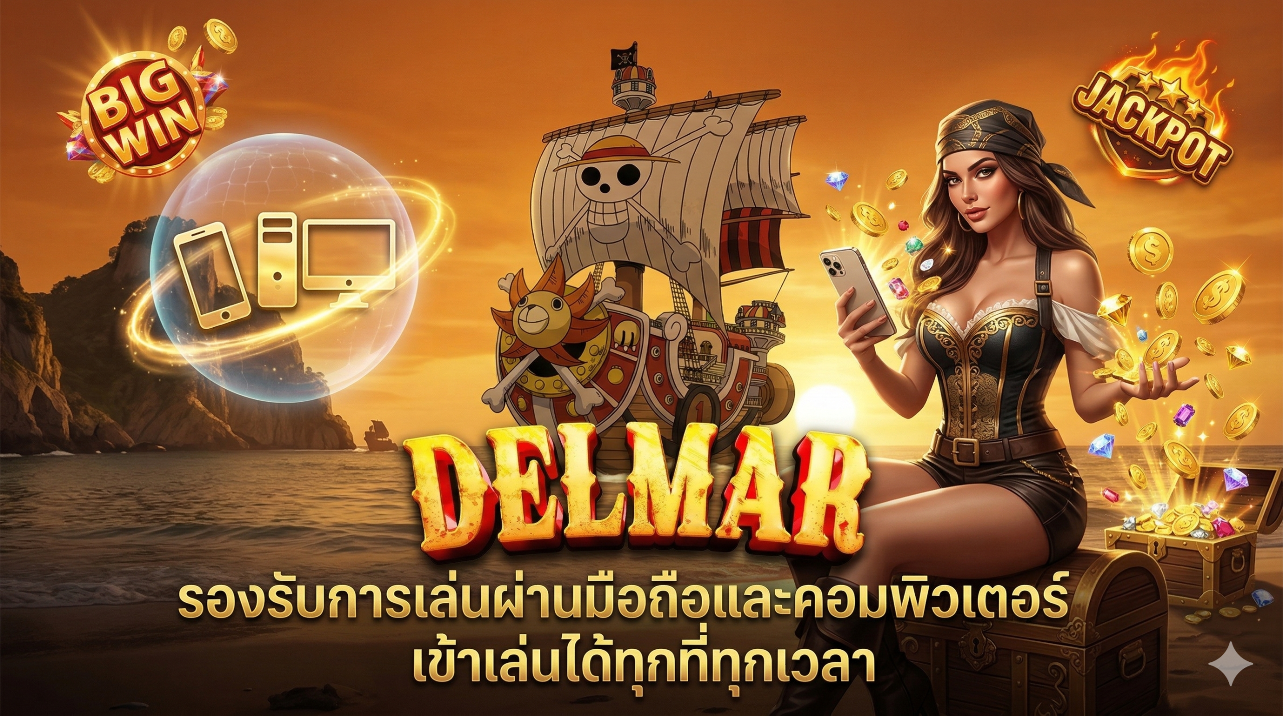 DELMAR-รองรับการเล่นผ่านมือถือและคอมพิวเตอร์ เข้าเล่นได้ทุกที่ทุกเวลา